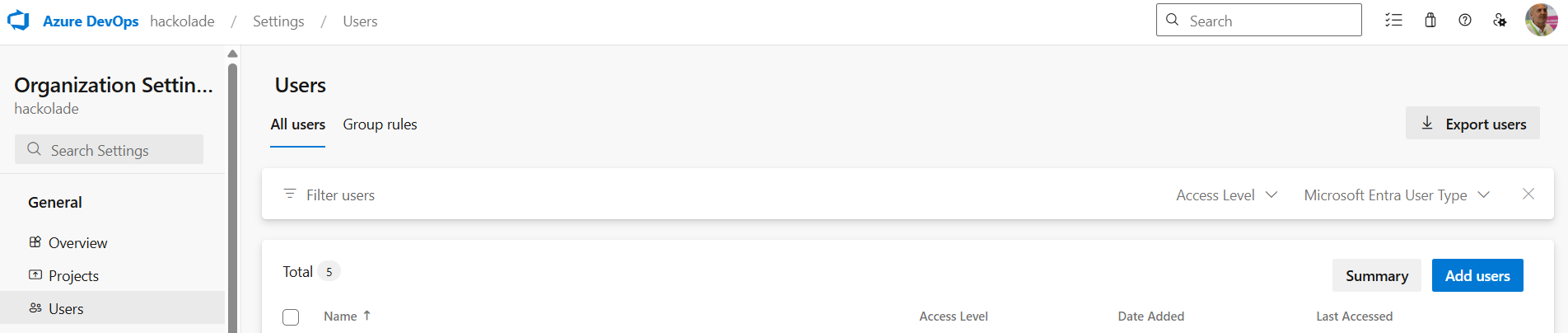 Azure DevOps Org settings - add user