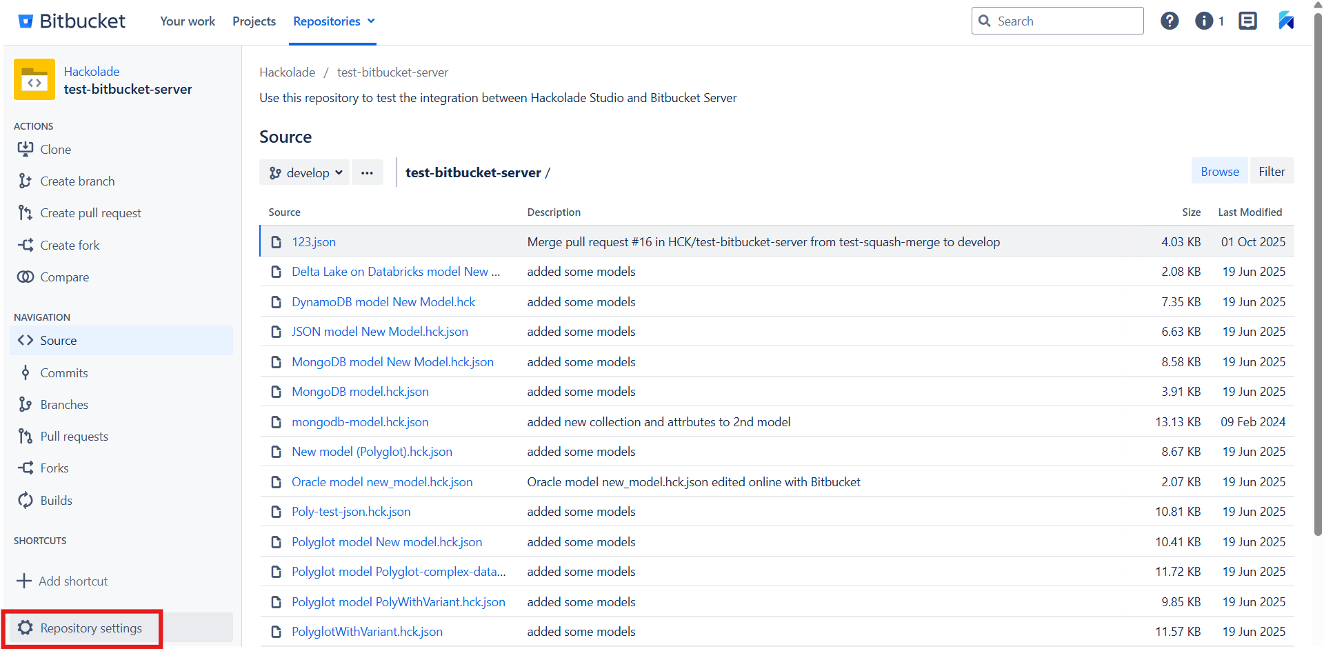 Bitbucket Data Center repo settings