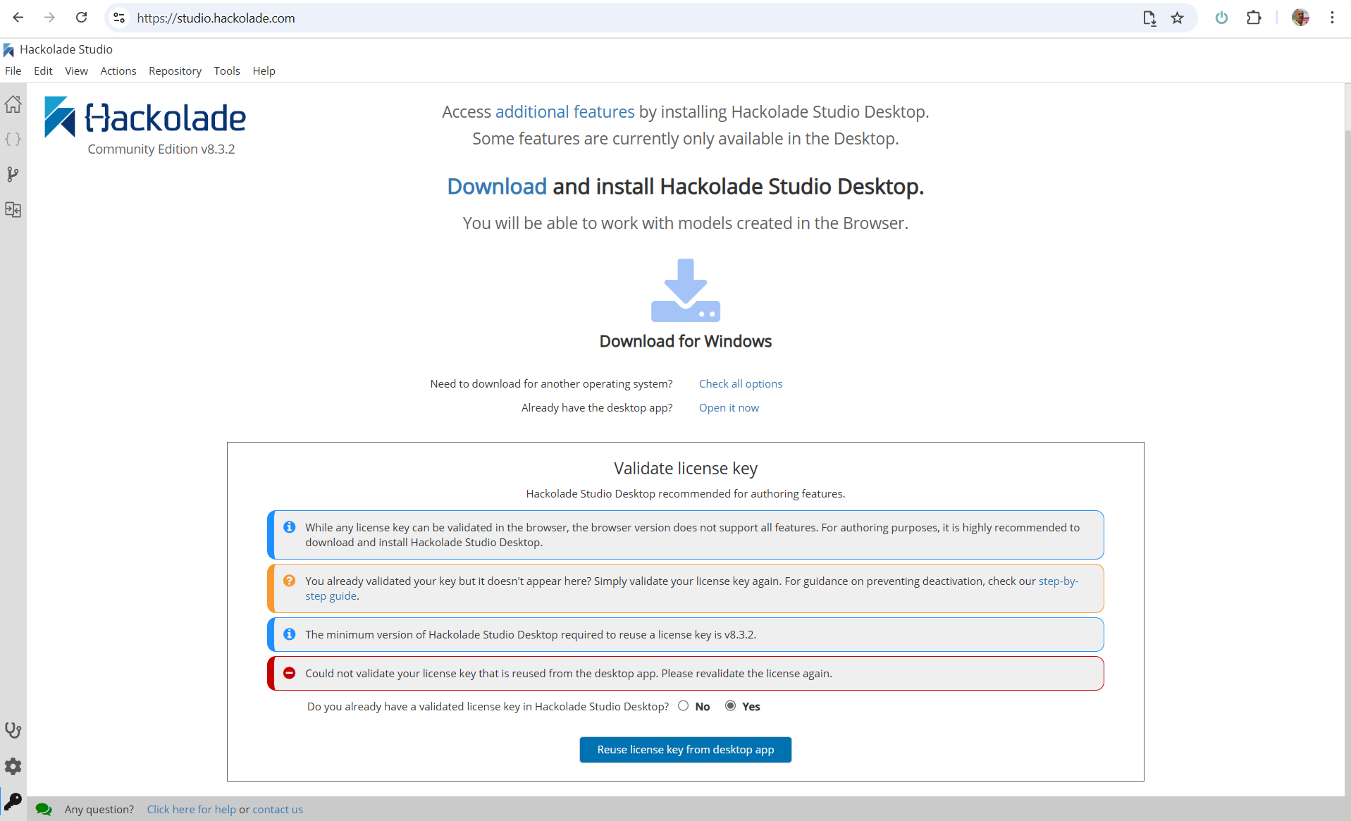 Browser - 2 - License key reuse