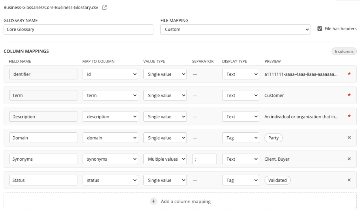 Business terms glossaries - mapping extended