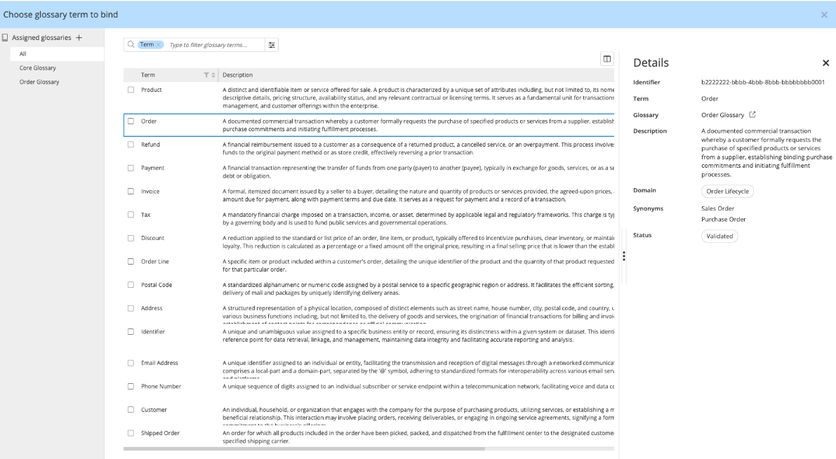 Business terms glossaries - term details