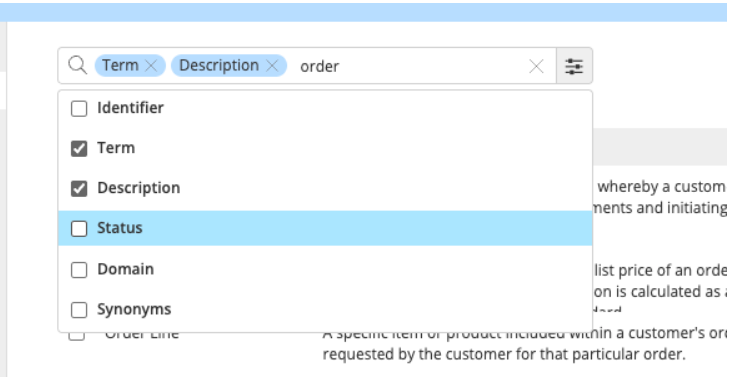 Business terms glossaries - term list filters