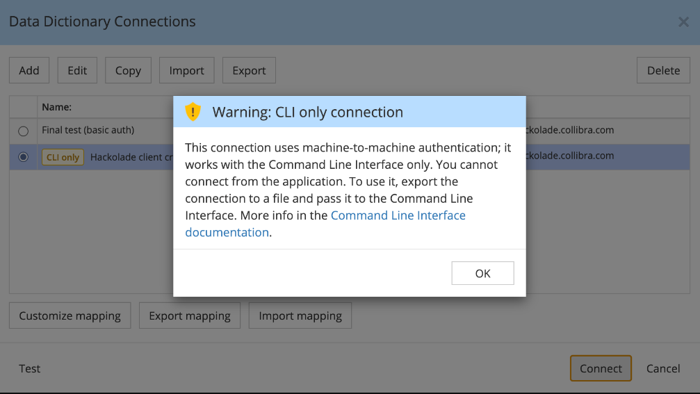 Collibra M2M CLI only dialog