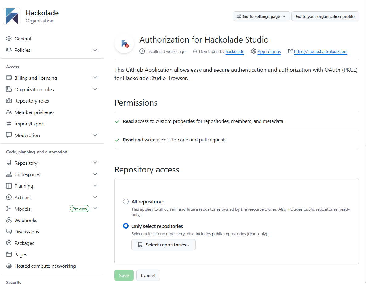 GitHub OAuth PKCE config Hackolade Auth app
