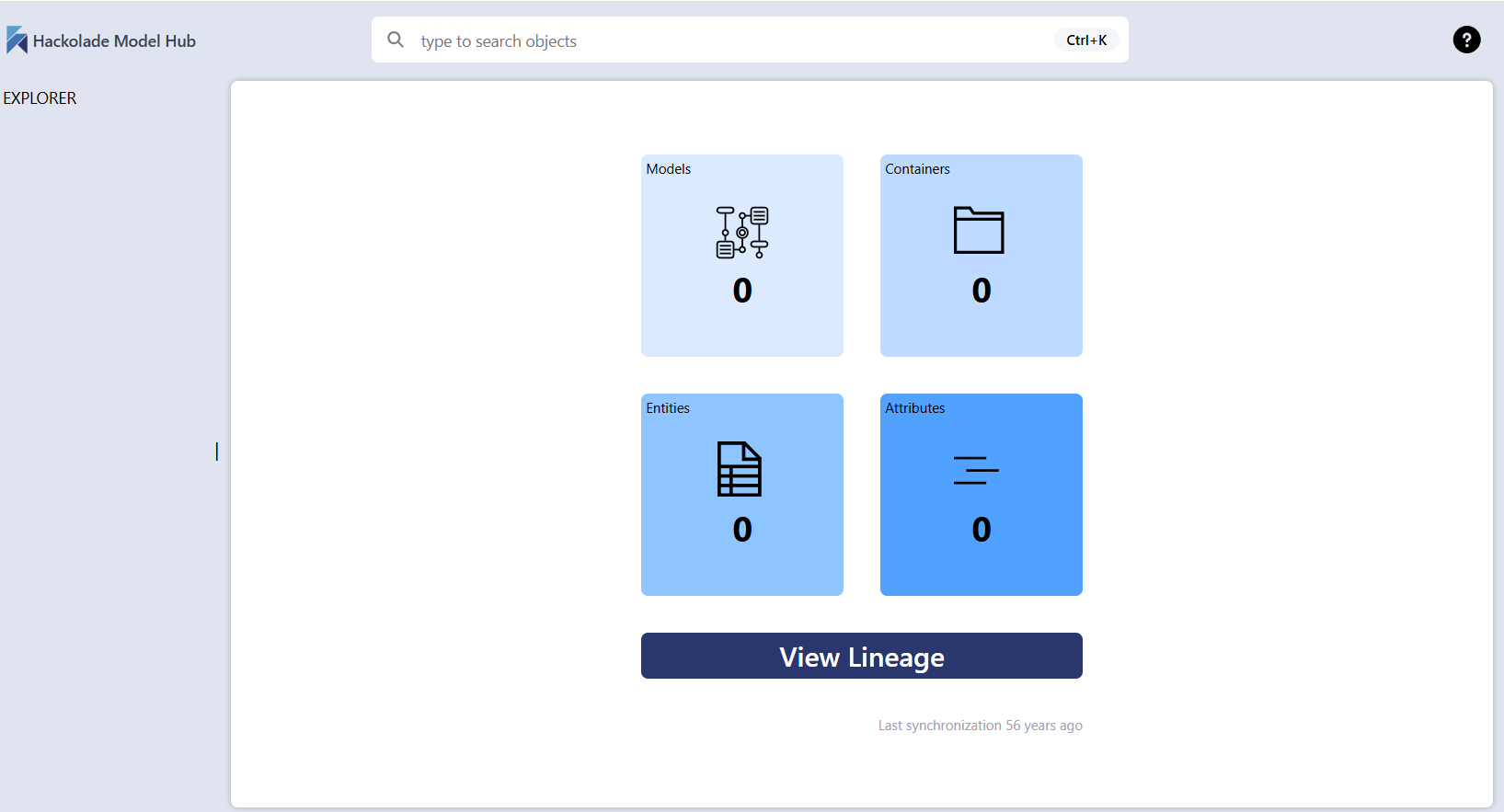 Hackolade Model Hub empty database screen
