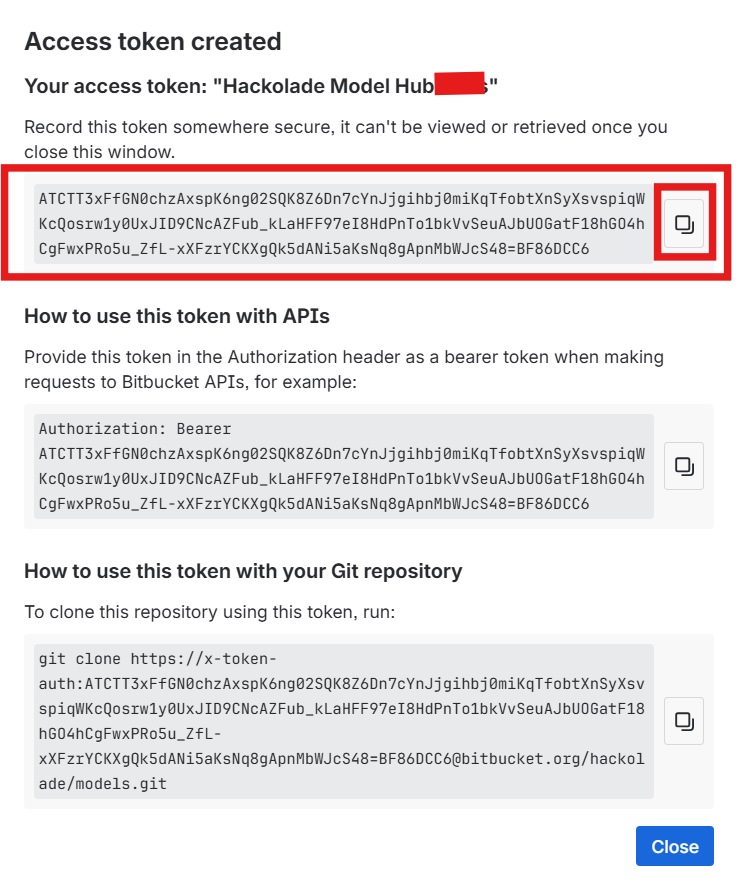Hub Bitbucket Cloud copy access token