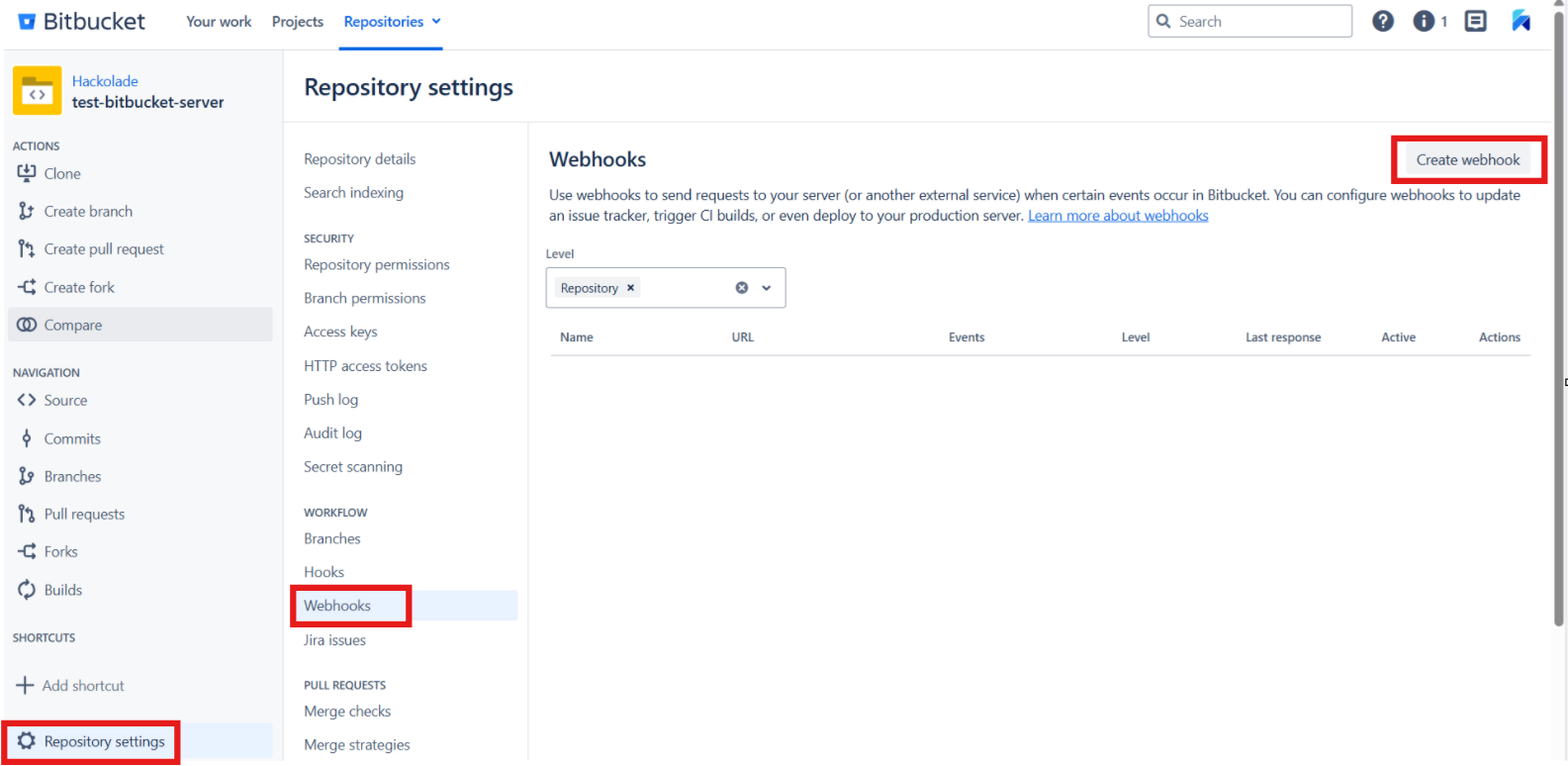 Hub Bitbucket Data Centerwebhooks