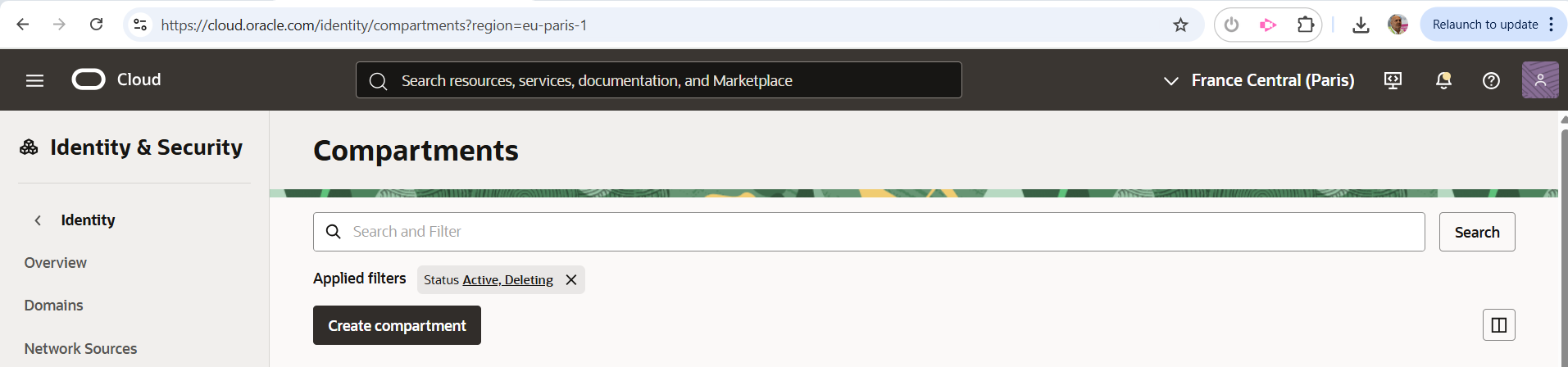 Hub OCI compartments