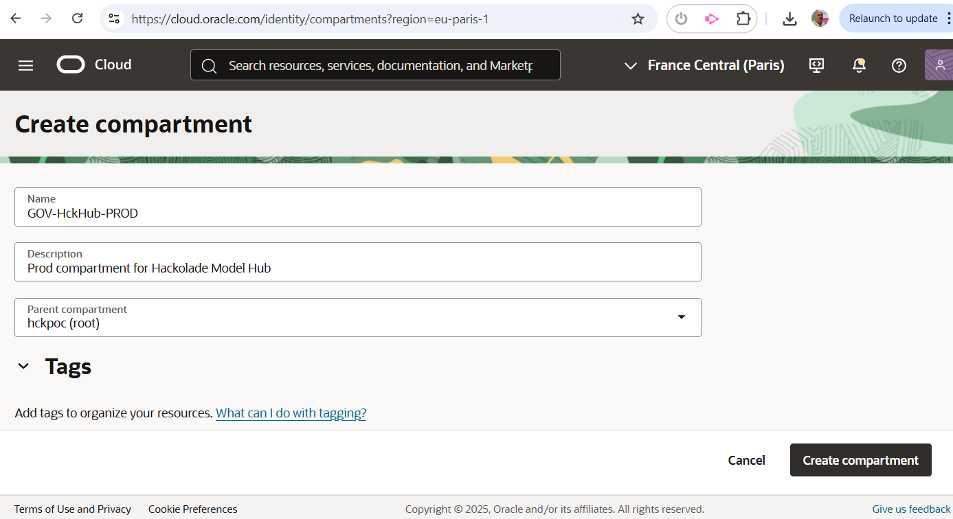 Hub OCI create compartment