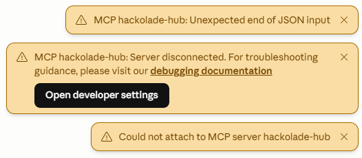 Hub standalone Claude MCP not reachable error