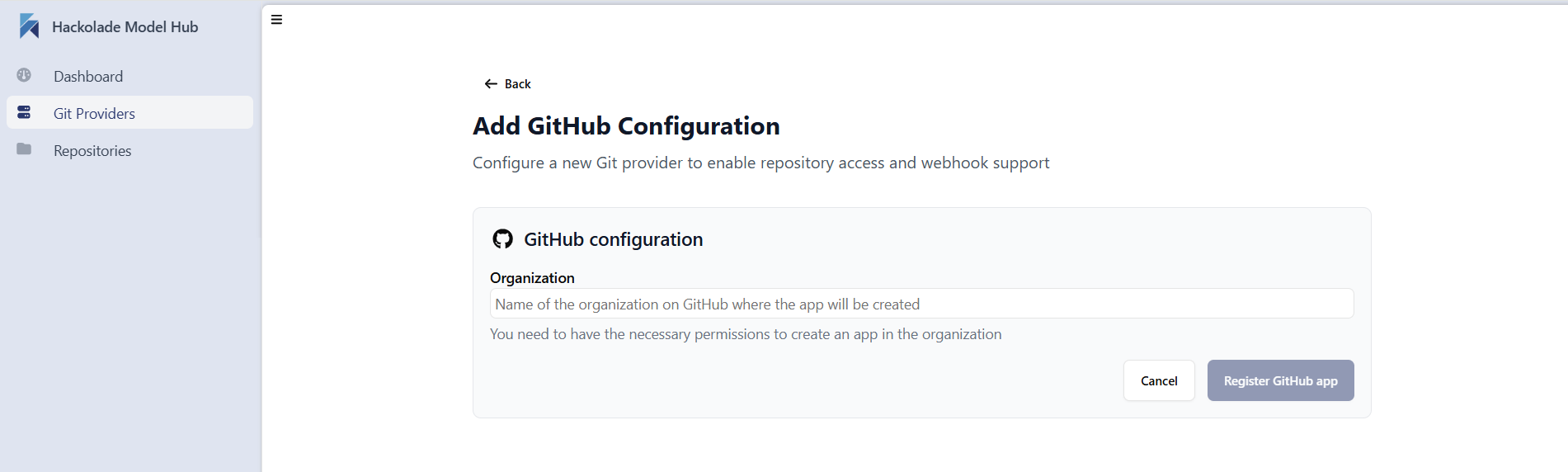 Model Hub Admin add GitHub org