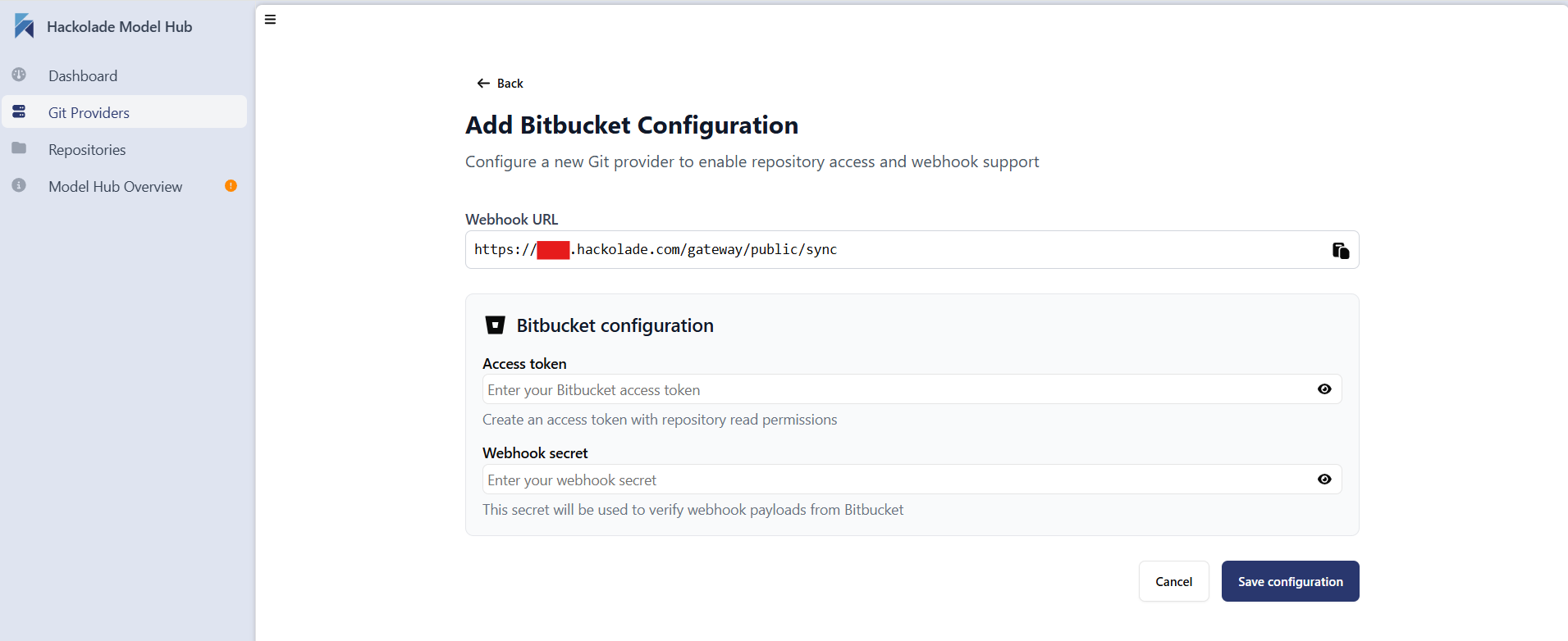 Model Hub Bitbuclet Cloud add config