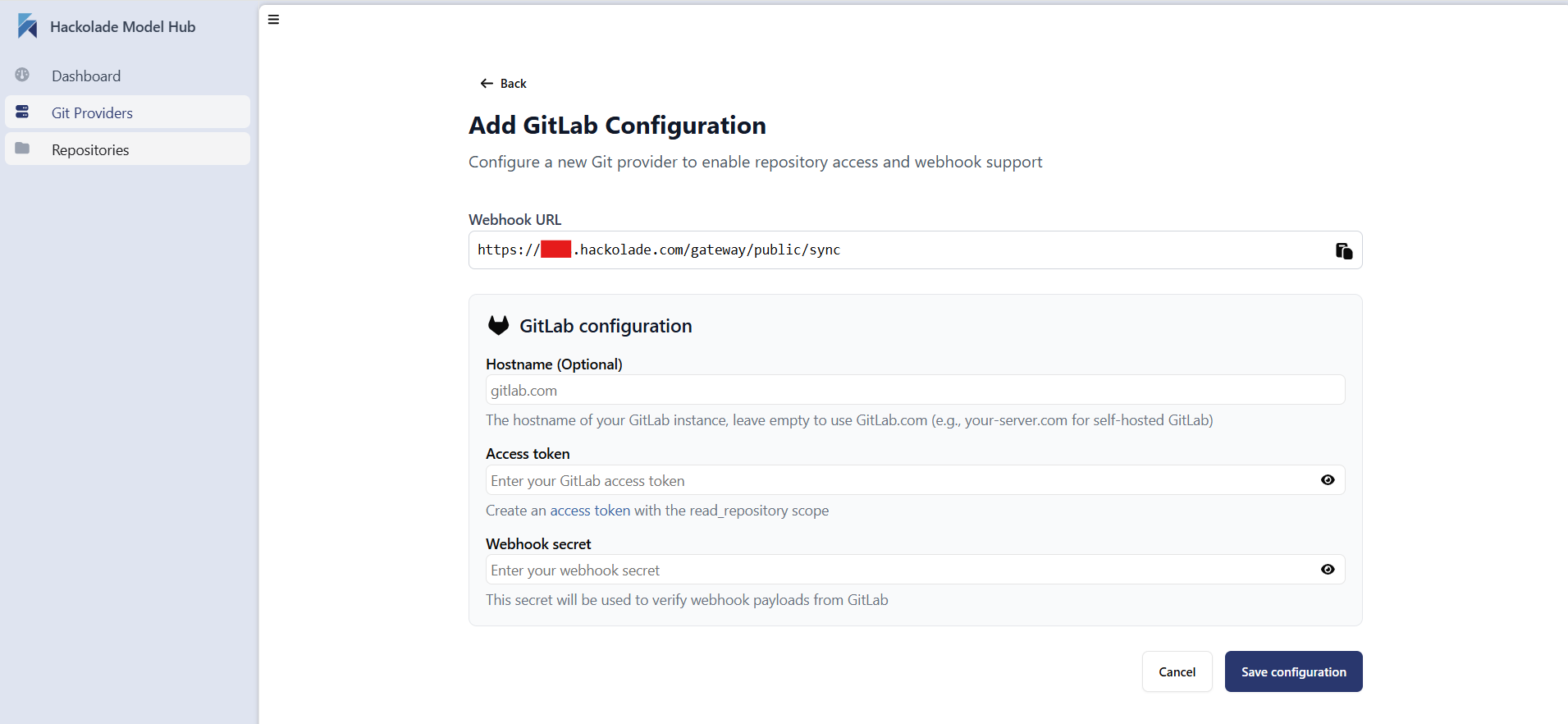 Model Hub GitLab add GitLab config