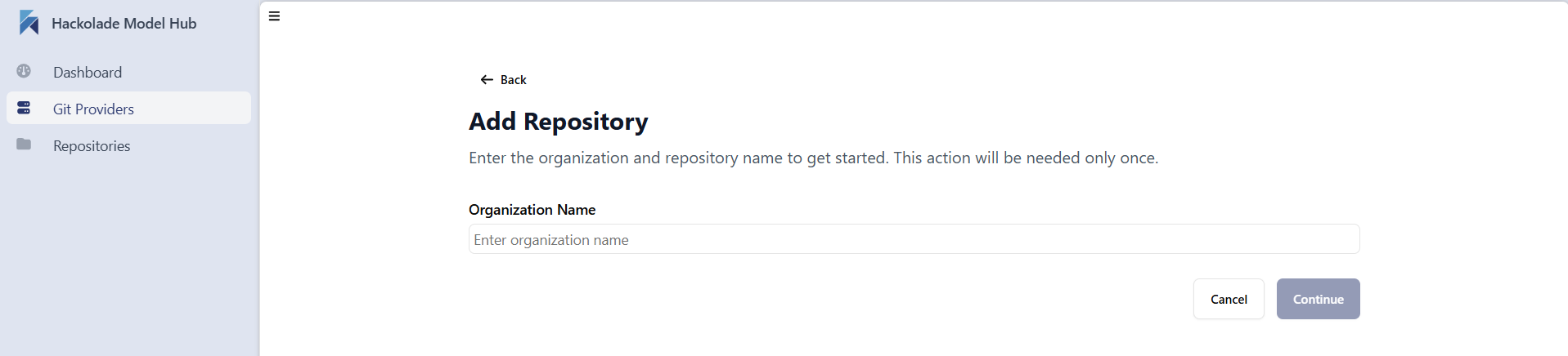 Model Hub admin add Azure repo 1