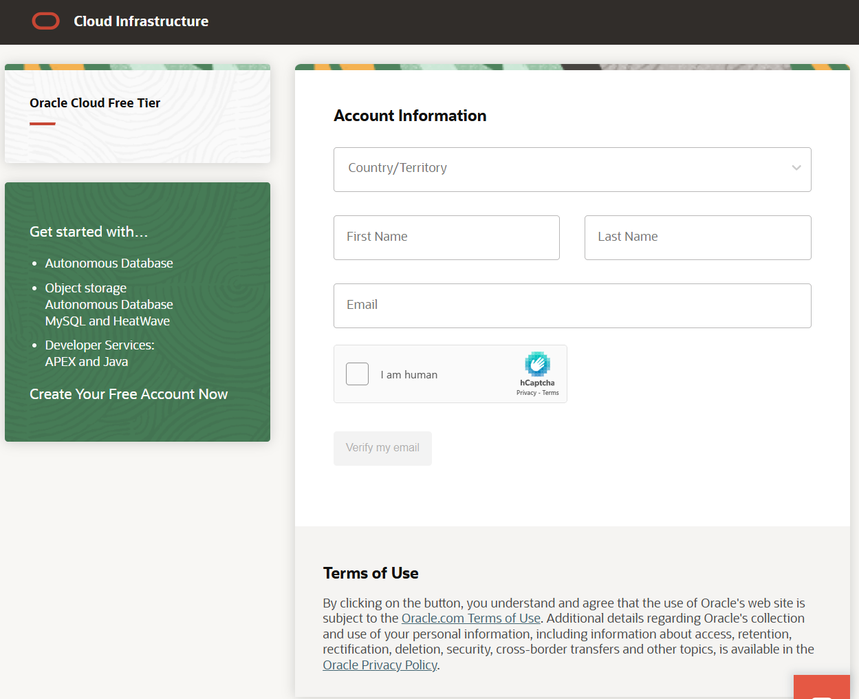 OCI Free Tier account info