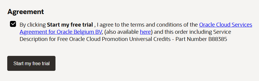 OCI Free Tier agreement