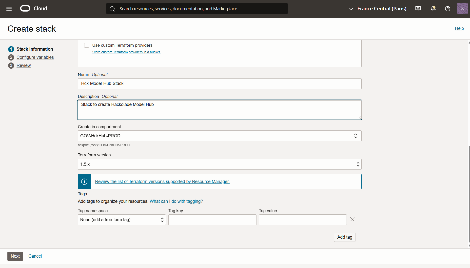 OCI Hub create stack part 2