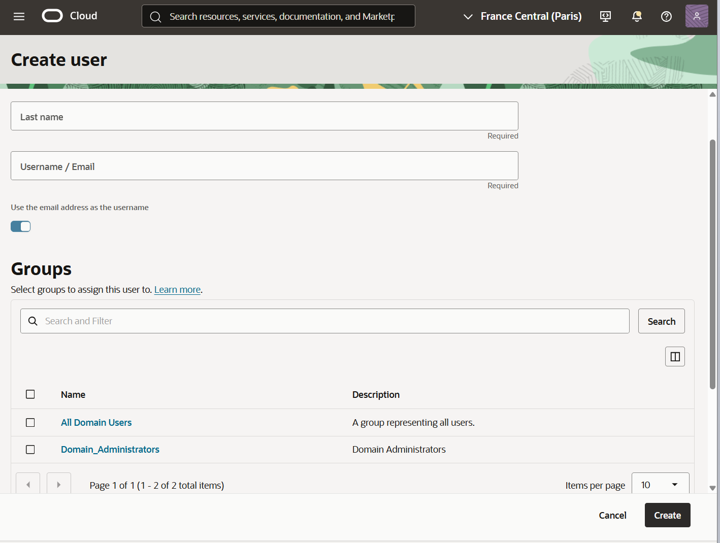OCI Identity and Security create user