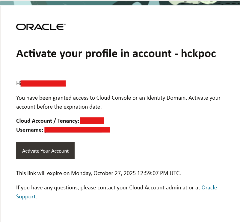 OCI Identity and Security user creation email
