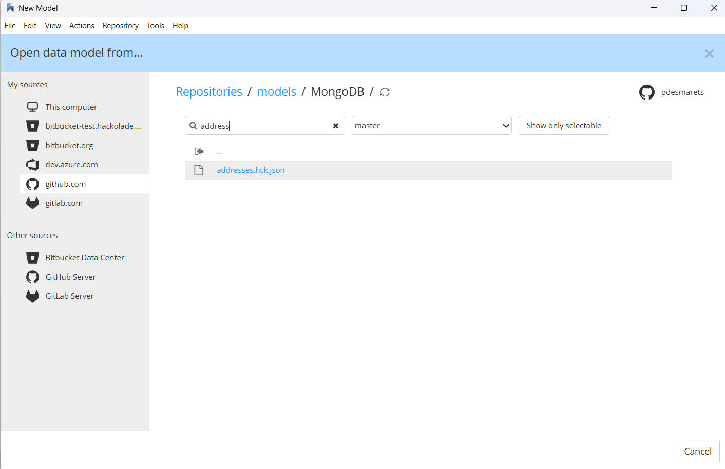 Remote refs open from dialog repo