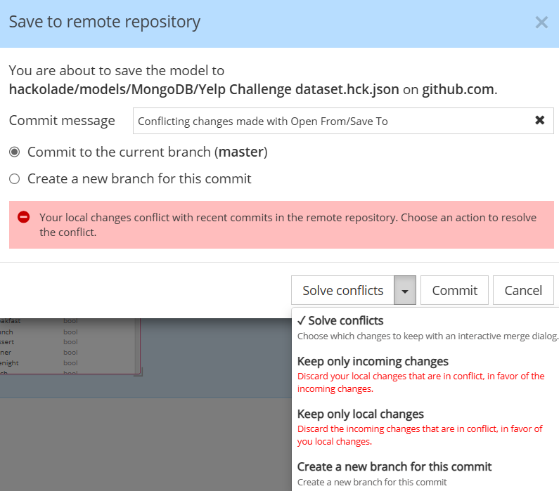 Save To remote repo conflict detected