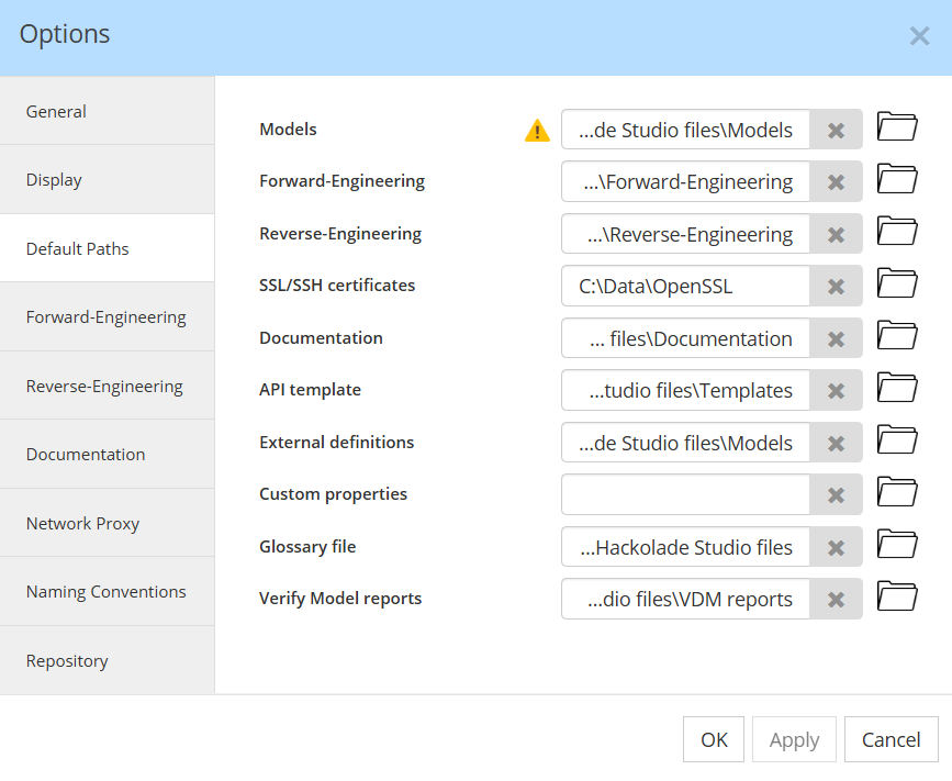 Tools - Options - Default paths dialog