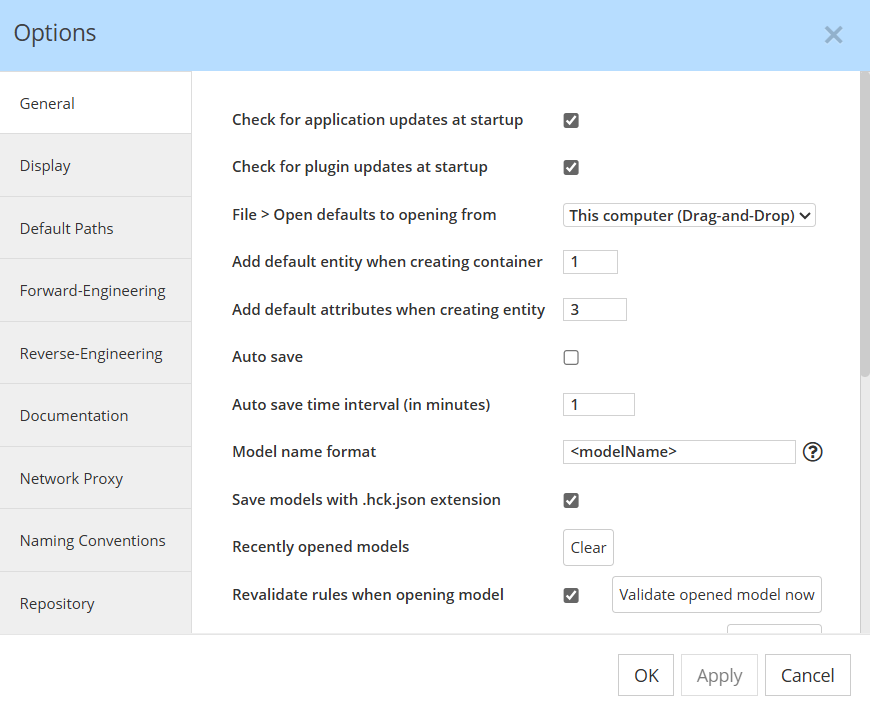 Tools - Options preferences