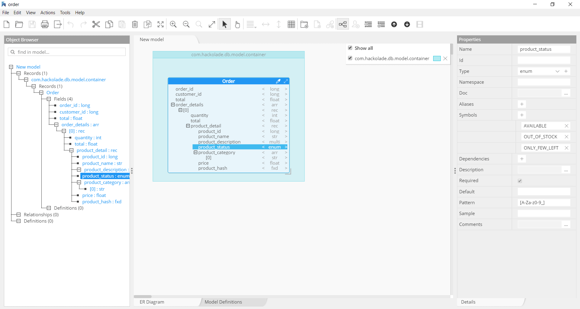 Avro schema design editor