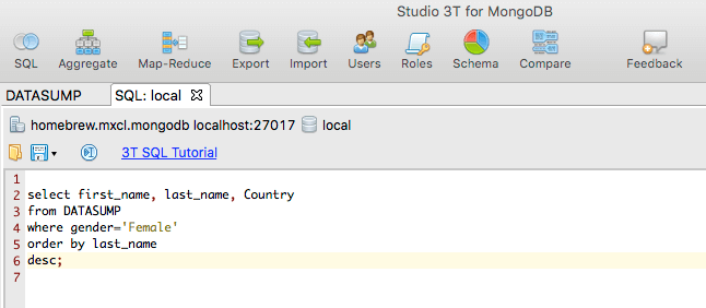 Studio3T SQL query builder